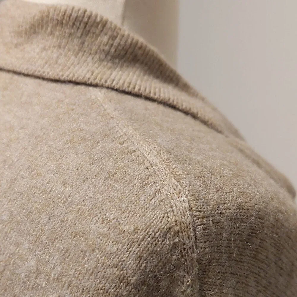 J. Crew Cappuccino Tan Wool-blend Polo Collar V-Neck Sweater Size XS/S - Picture 8 of 10